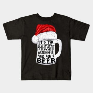 The Most Wonderful Time For A Beer Santa Hat Christmas Kids T-Shirt